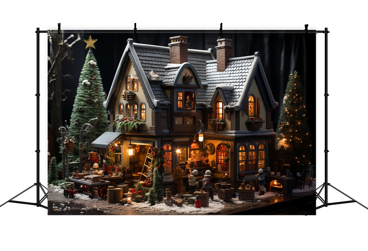 Photography Backdrops Christmas Santa's Workshop Cottage Backdrop UK BRP11-96