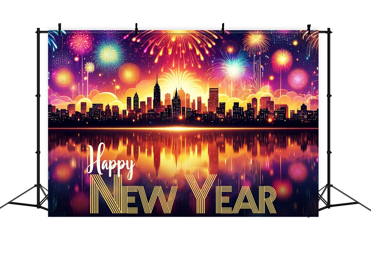 Happy New Year Photo Backdrop Cityscape Fireworks Backdrop UK BRP12-100