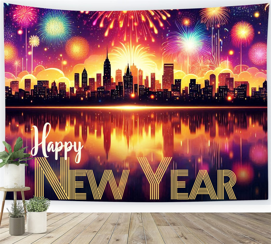 Happy New Year Photo Backdrop Cityscape Fireworks Backdrop UK BRP12-100