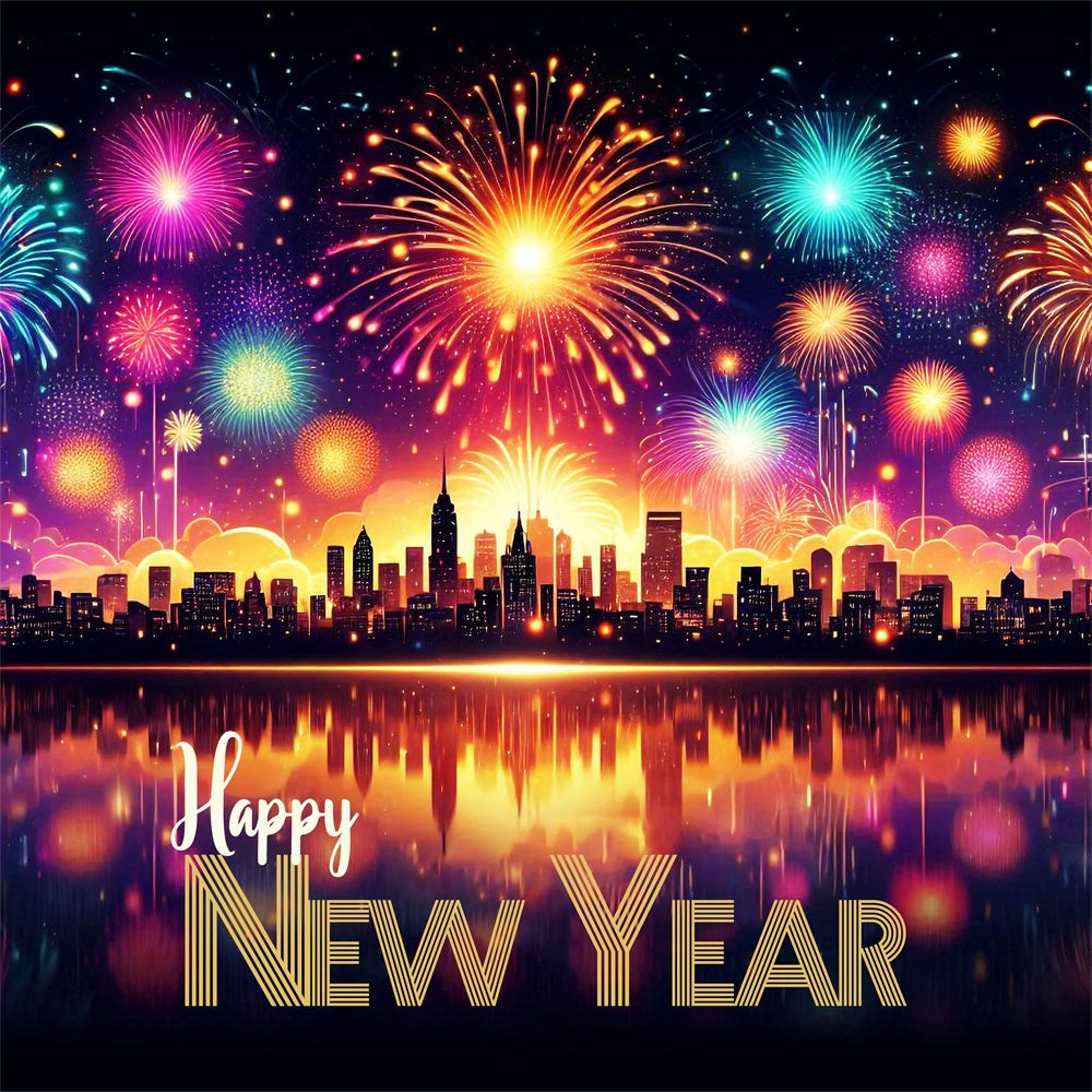 Happy New Year Photo Backdrop Cityscape Fireworks Backdrop UK BRP12-100