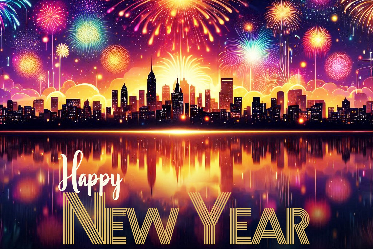 Happy New Year Photo Backdrop Cityscape Fireworks Backdrop UK BRP12-100