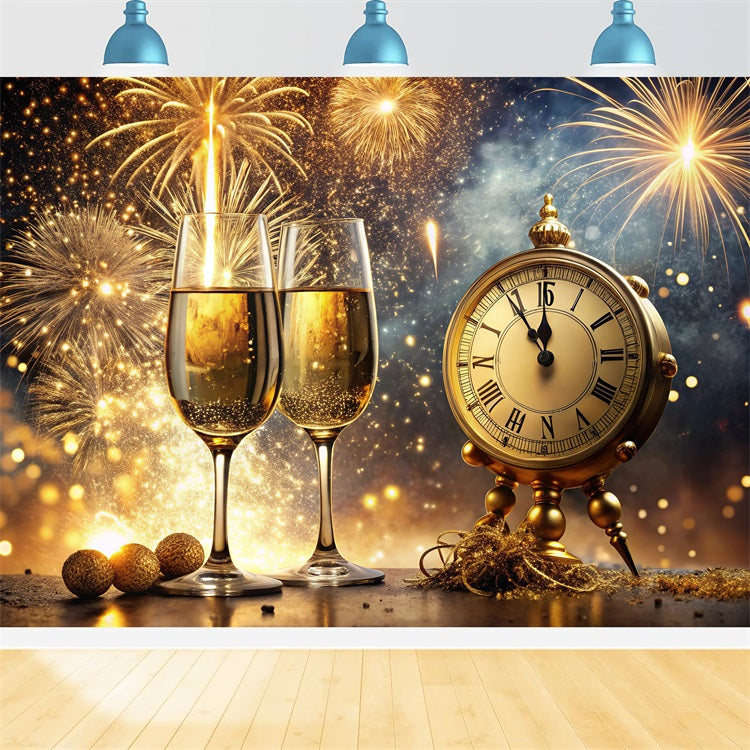 New Years Eve Photo Backdrop Champagne Clock Backdrop UK BRP12-102