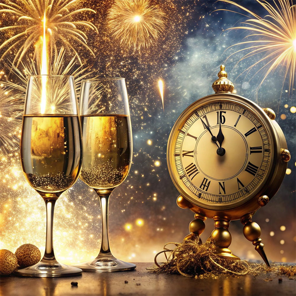 New Years Eve Photo Backdrop Champagne Clock Backdrop UK BRP12-102