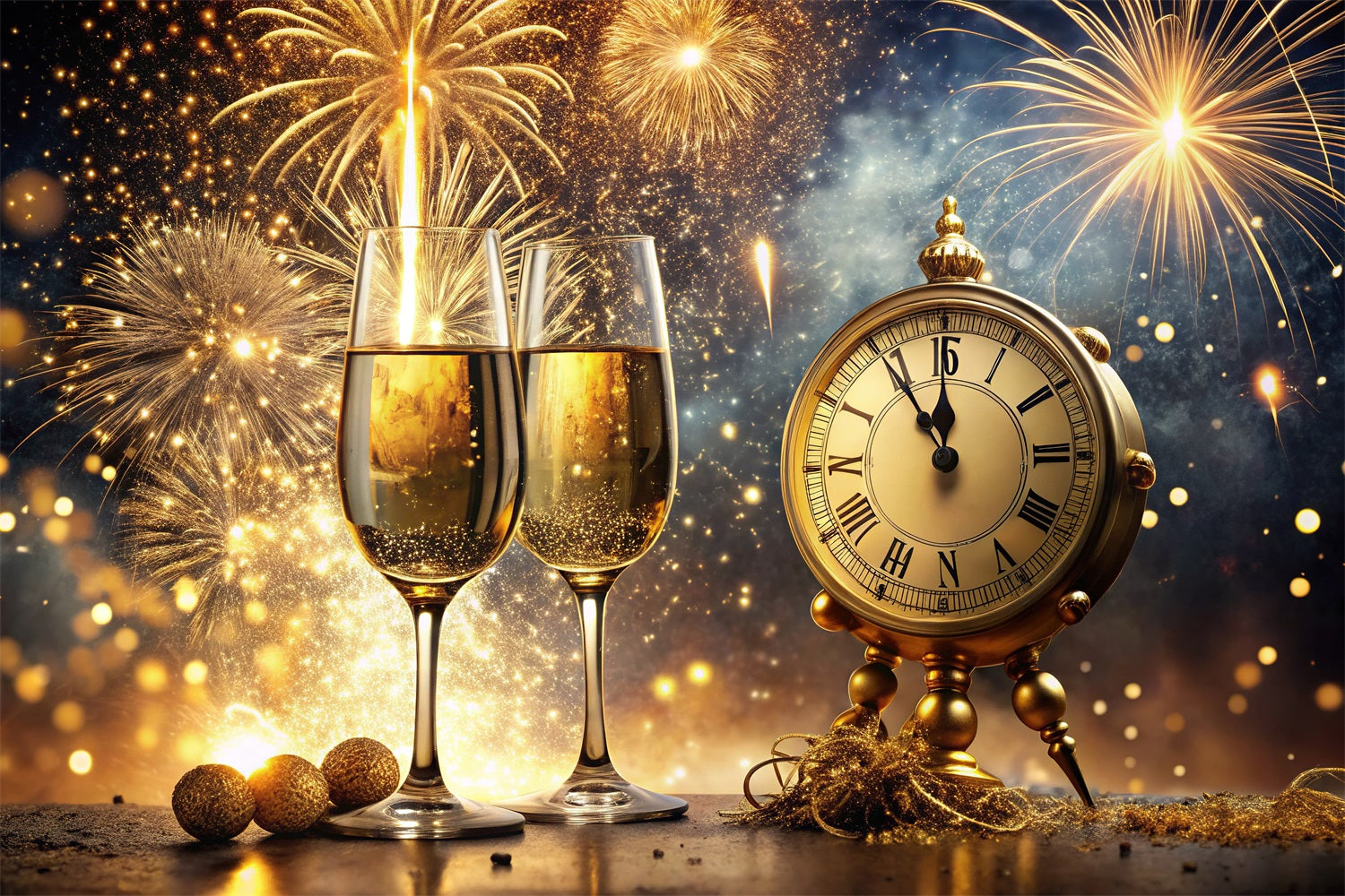 New Years Eve Photo Backdrop Champagne Clock Backdrop UK BRP12-102