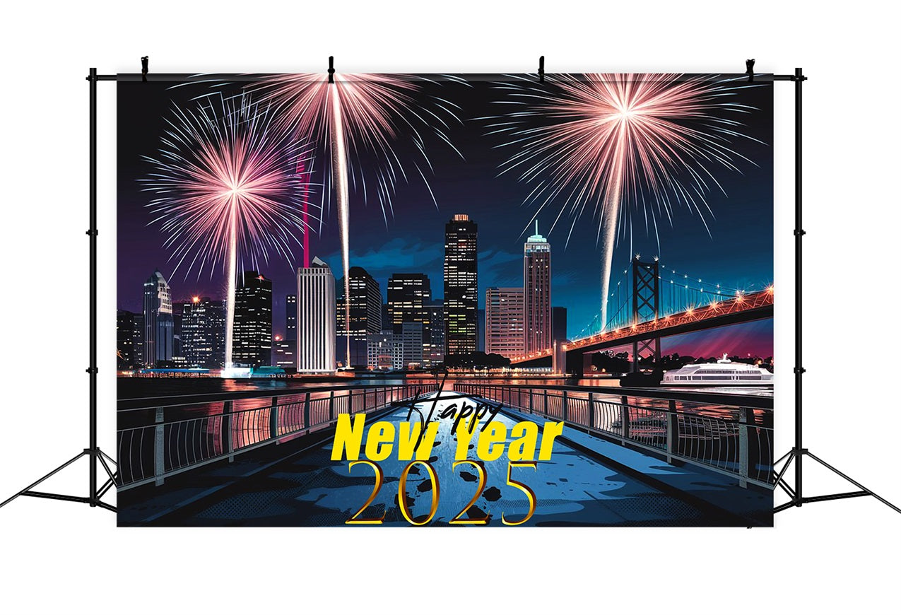 New Year Photo Backdrop 2025 Cityscape Fireworks Backdrop UK BRP12-104