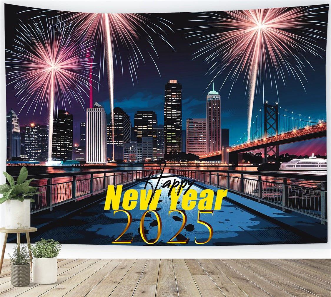 New Year Photo Backdrop 2025 Cityscape Fireworks Backdrop UK BRP12-104