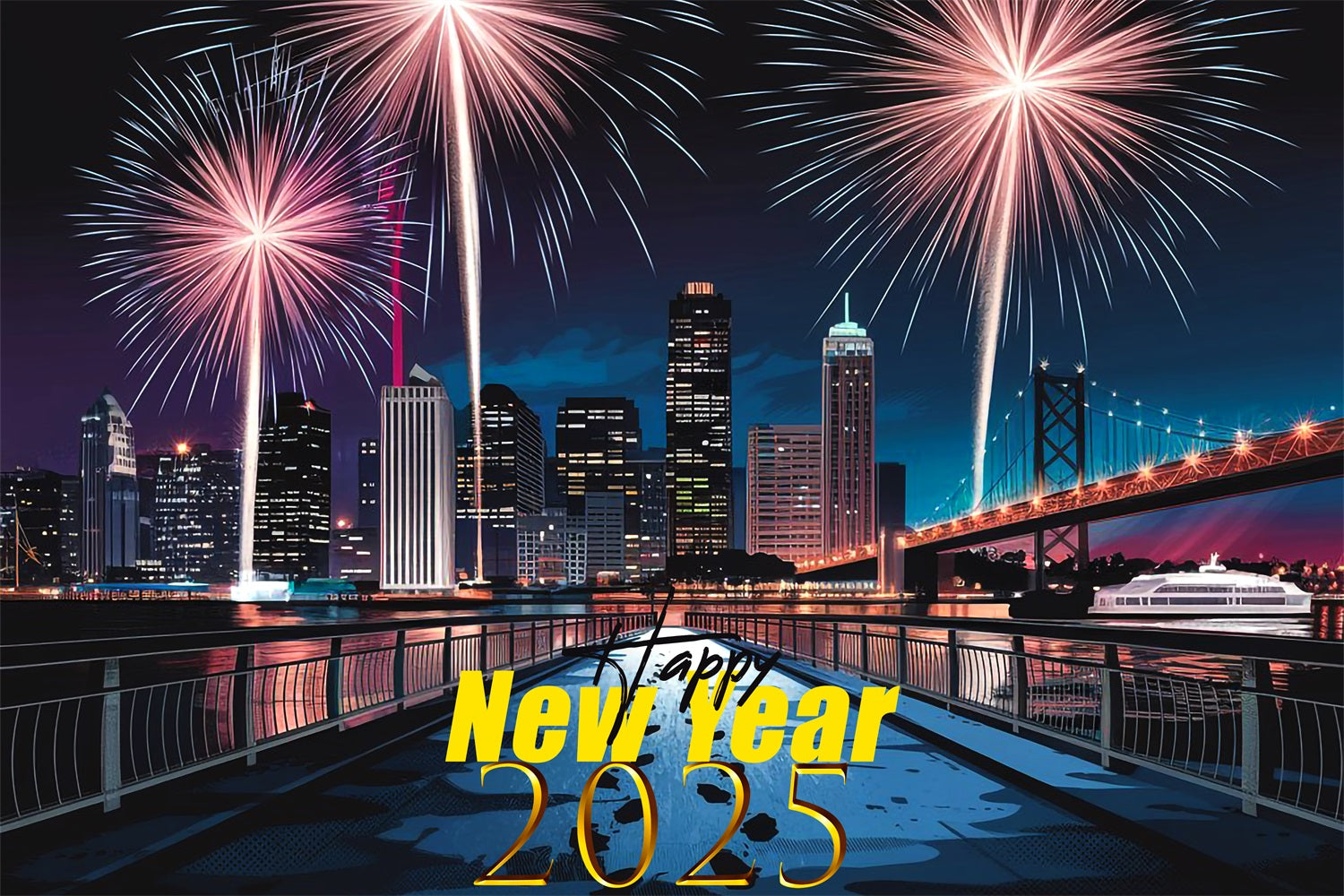 New Year Photo Backdrop 2025 Cityscape Fireworks Backdrop UK BRP12-104