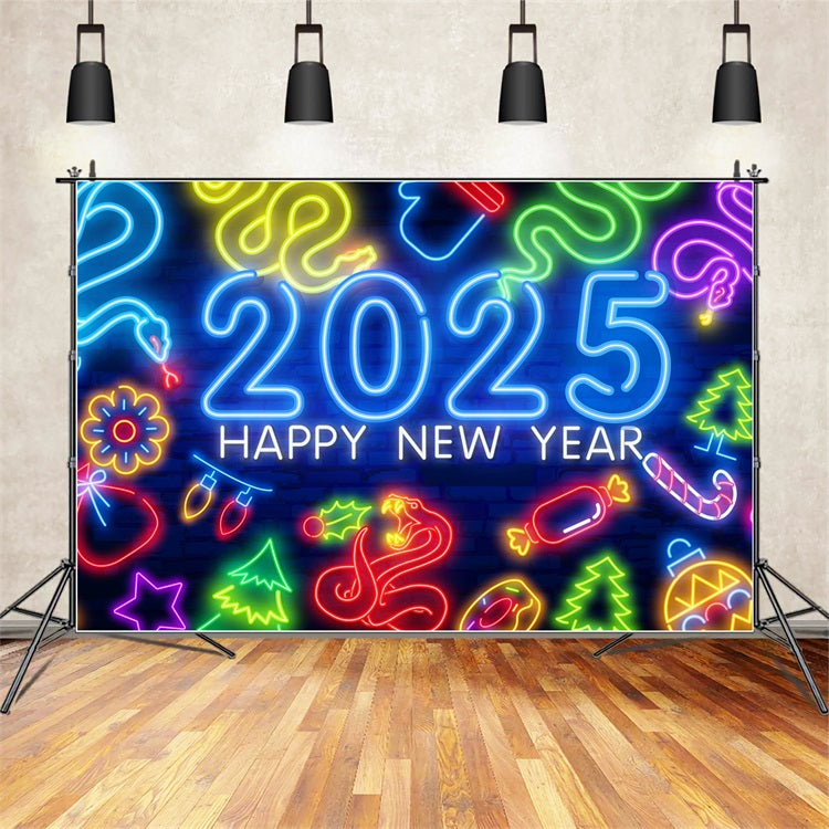 Backdrop Happy New Year 2025 Neon Celebration Backdrop UK BRP12-109