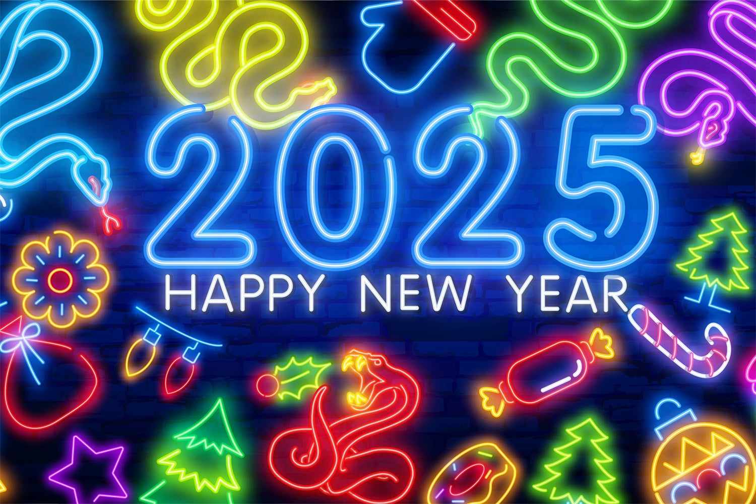 Backdrop Happy New Year 2025 Neon Celebration Backdrop UK BRP12-109