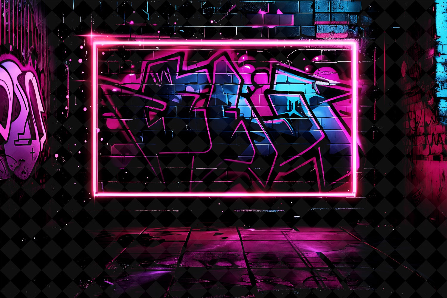 Graffiti Wall Backdrop Dazzling Neon Art Frame Backdrop UK BRP12-133