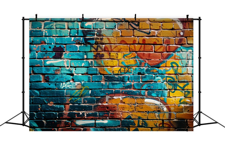 Graffiti Backdrop Colorful Brick Wall Photography Backdrop UK BRP12-136