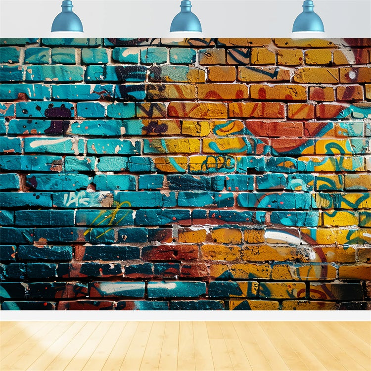 Graffiti Backdrop Colorful Brick Wall Photography Backdrop UK BRP12-136