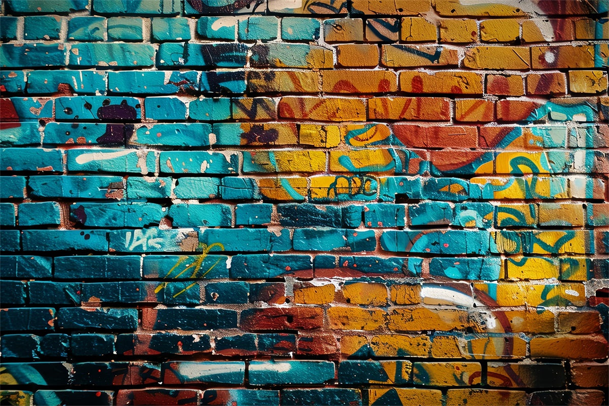 Graffiti Backdrop Colorful Brick Wall Photography Backdrop UK BRP12-136