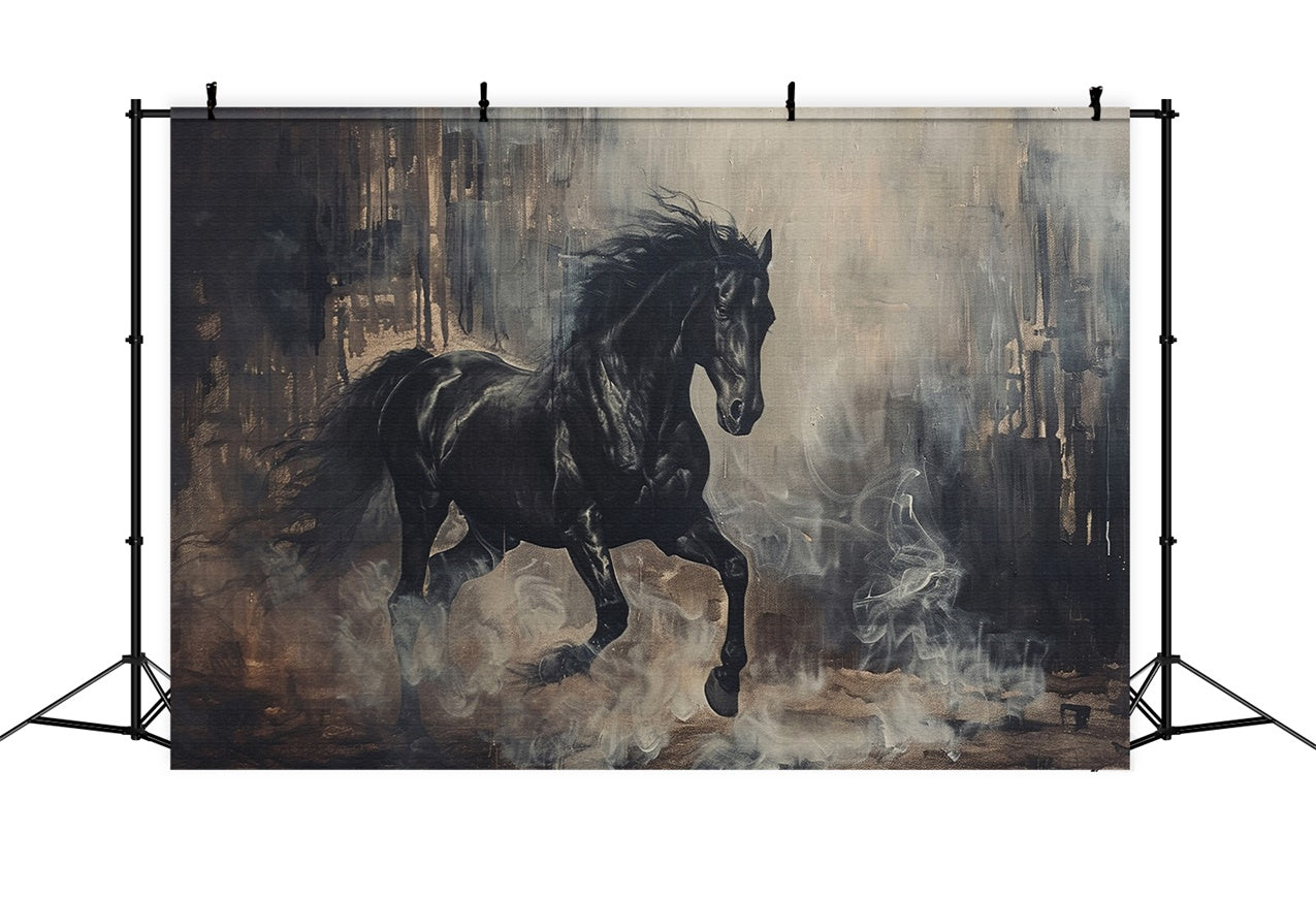 Graffiti Photography Backdrops Art Black Horse Smoke Backdrop UK BRP12-138