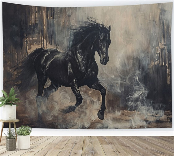 Graffiti Photography Backdrops Art Black Horse Smoke Backdrop UK BRP12-138