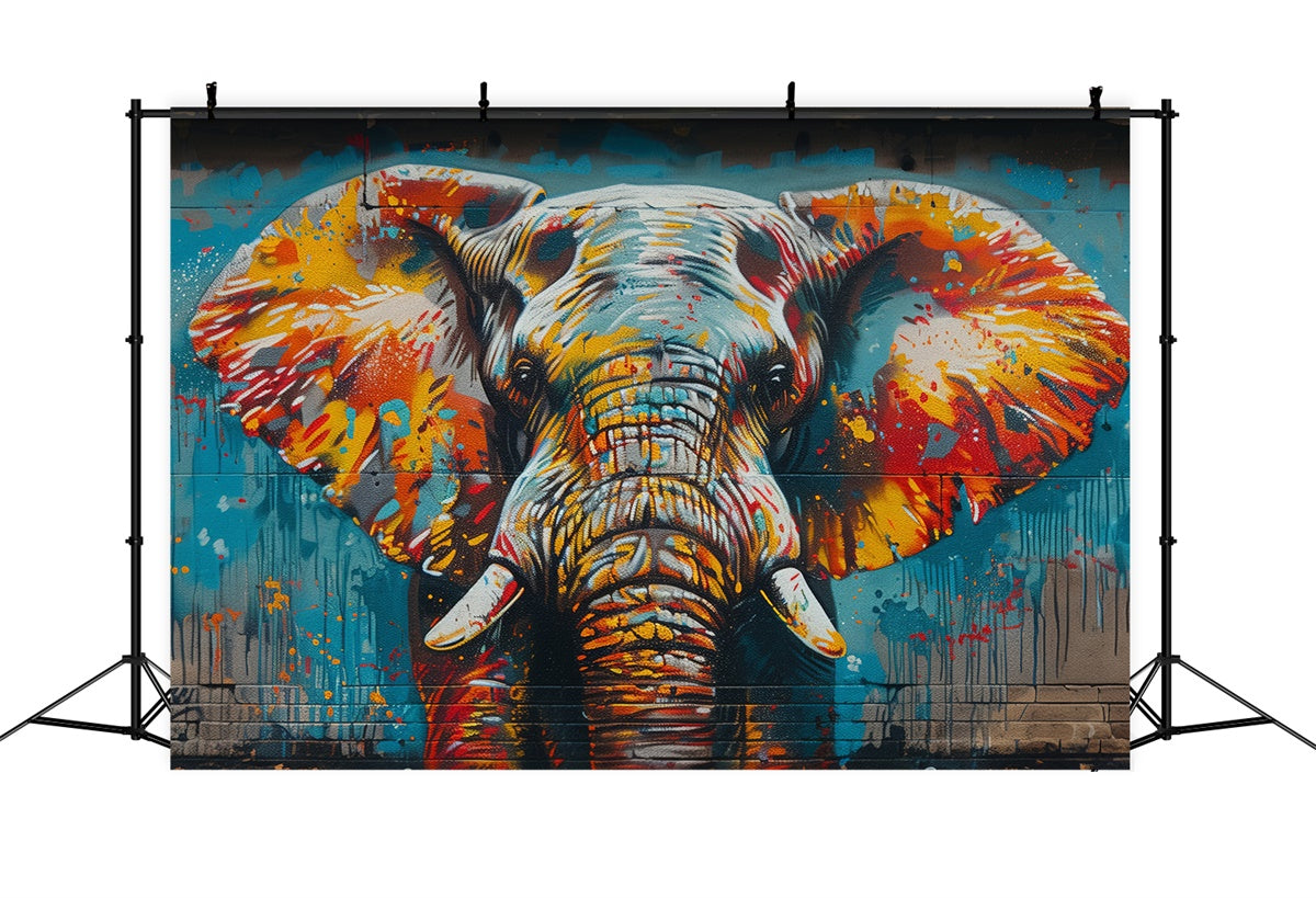 Graffiti Brick Wall Backdrop Artistic Elephant Paint Backdrop UK BRP12-142