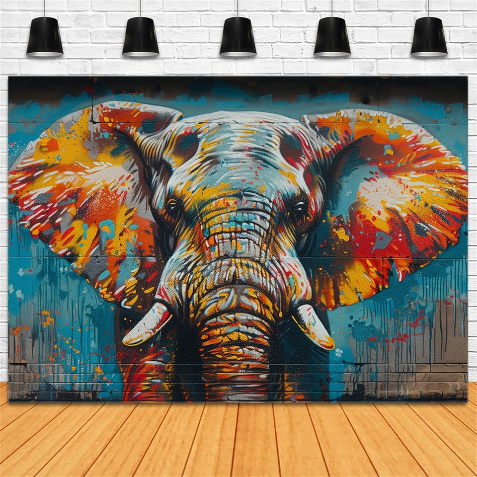 Graffiti Brick Wall Backdrop Artistic Elephant Paint Backdrop UK BRP12-142