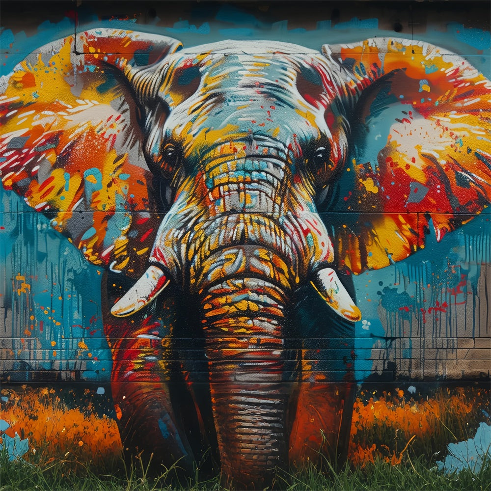 Graffiti Brick Wall Backdrop Artistic Elephant Paint Backdrop UK BRP12-142