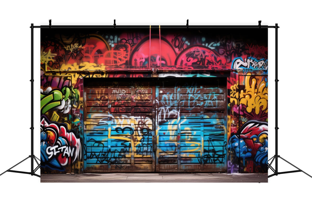 Graffiti Wall Backdrop Vibrant Garage Door Photography Backdrop UK BRP12-148