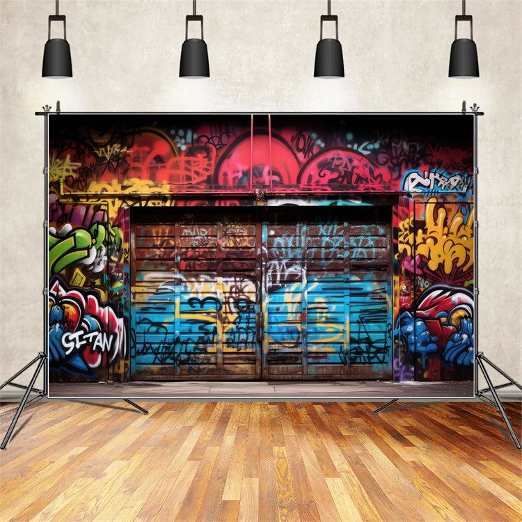 Graffiti Wall Backdrop Vibrant Garage Door Photography Backdrop UK BRP12-148