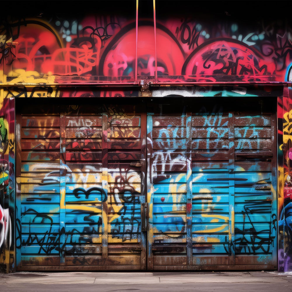 Graffiti Wall Backdrop Vibrant Garage Door Photography Backdrop UK BRP12-148