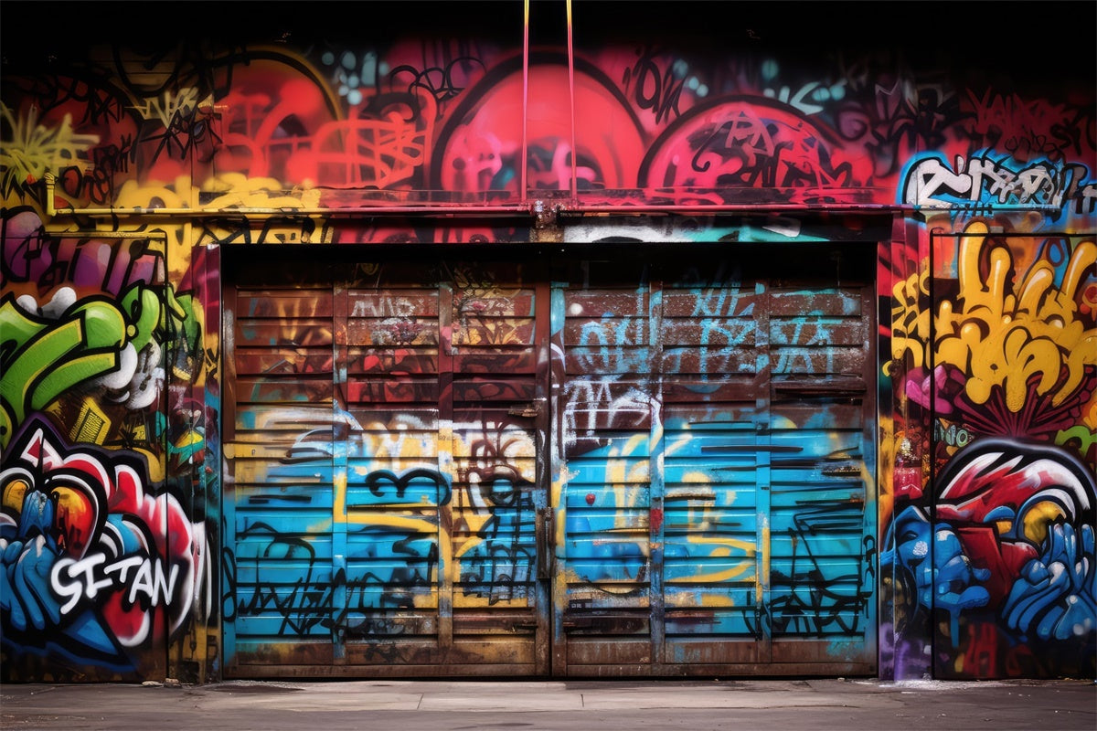 Graffiti Wall Backdrop Vibrant Garage Door Photography Backdrop UK BRP12-148