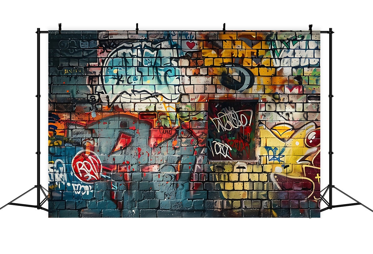 Backdrop Graffiti Multicolored Brick Wall Street Art Backdrop UK BRP12-149