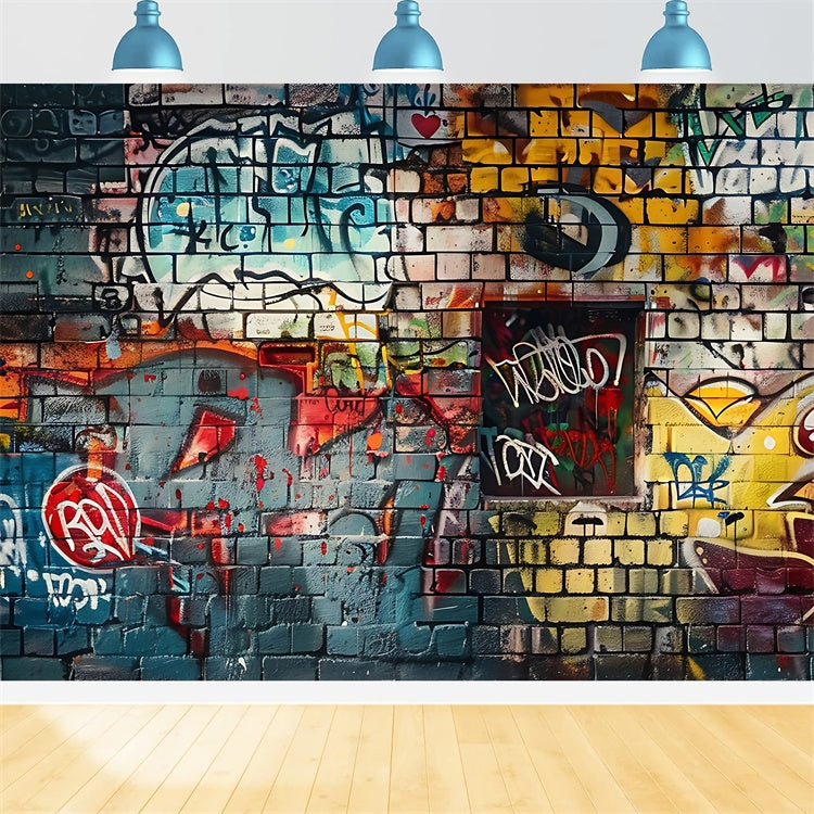 Backdrop Graffiti Multicolored Brick Wall Street Art Backdrop UK BRP12-149