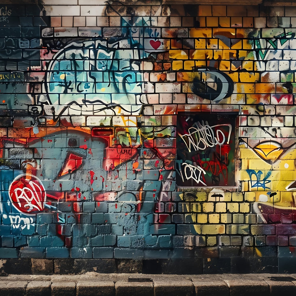 Backdrop Graffiti Multicolored Brick Wall Street Art Backdrop UK BRP12-149