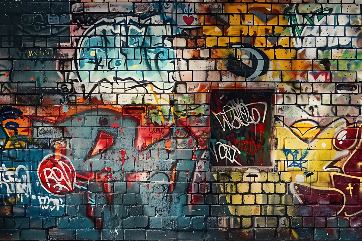 Backdrop Graffiti Multicolored Brick Wall Street Art Backdrop UK BRP12-149