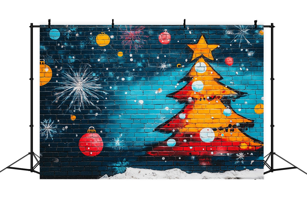 Graffiti Photo Backdrops Christmas Tree Blue Brick Backdrop UK BRP12-150