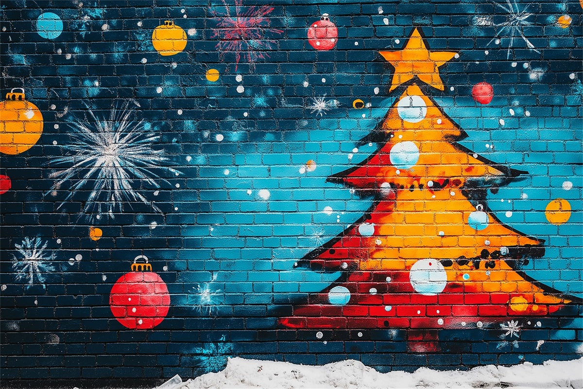 Graffiti Photo Backdrops Christmas Tree Blue Brick Backdrop UK BRP12-150