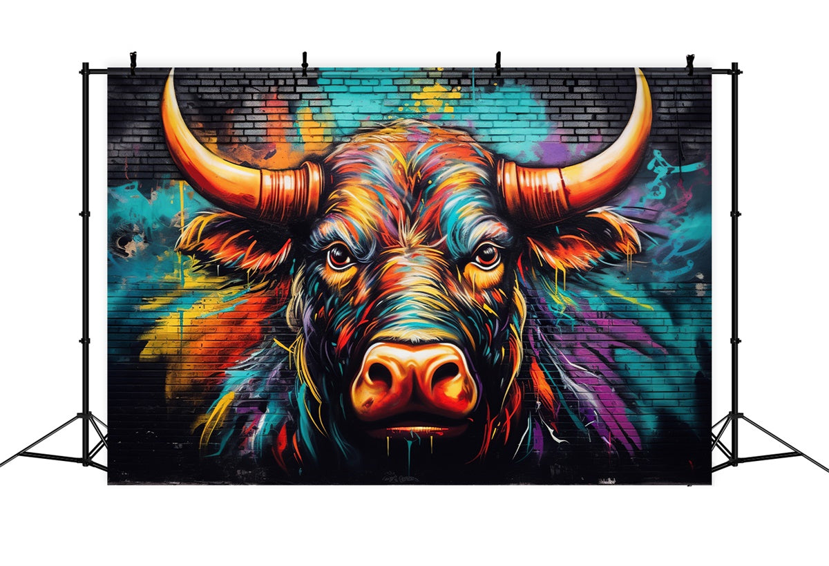 Graffiti Backdrop Colorful Bull Art Photography Backdrop UK BRP12-154