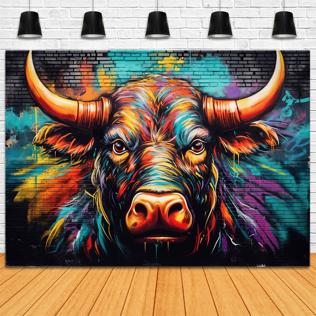 Graffiti Backdrop Colorful Bull Art Photography Backdrop UK BRP12-154