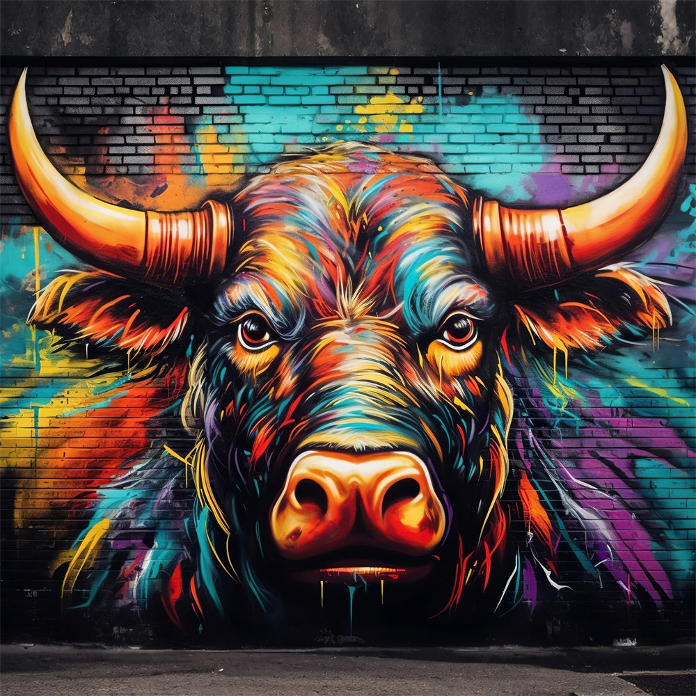 Graffiti Backdrop Colorful Bull Art Photography Backdrop UK BRP12-154