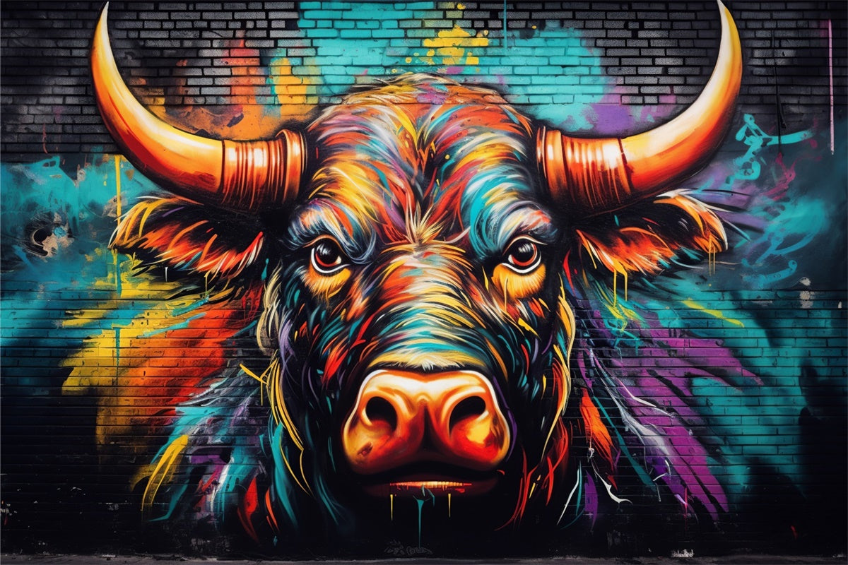 Graffiti Backdrop Colorful Bull Art Photography Backdrop UK BRP12-154