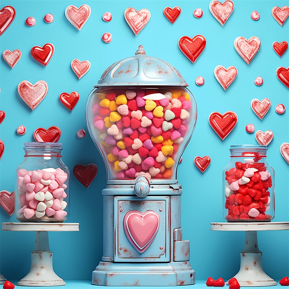 Backdrops Valentines Blue Background Candy Jars Heart Backdrop UK BRP12-170