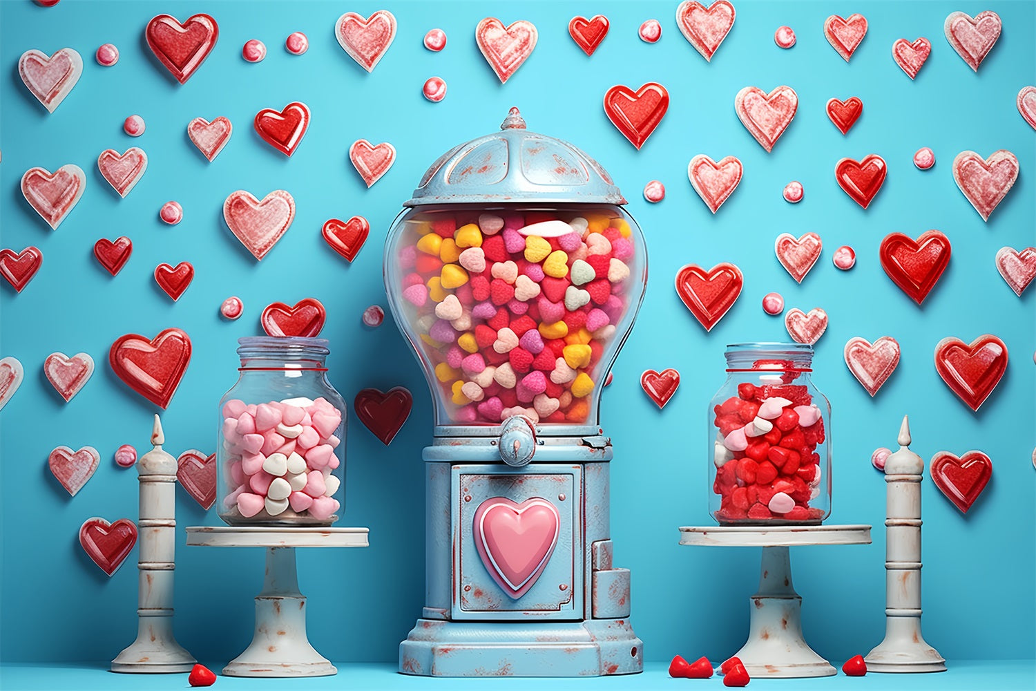 Backdrops Valentines Blue Background Candy Jars Heart Backdrop UK BRP12-170