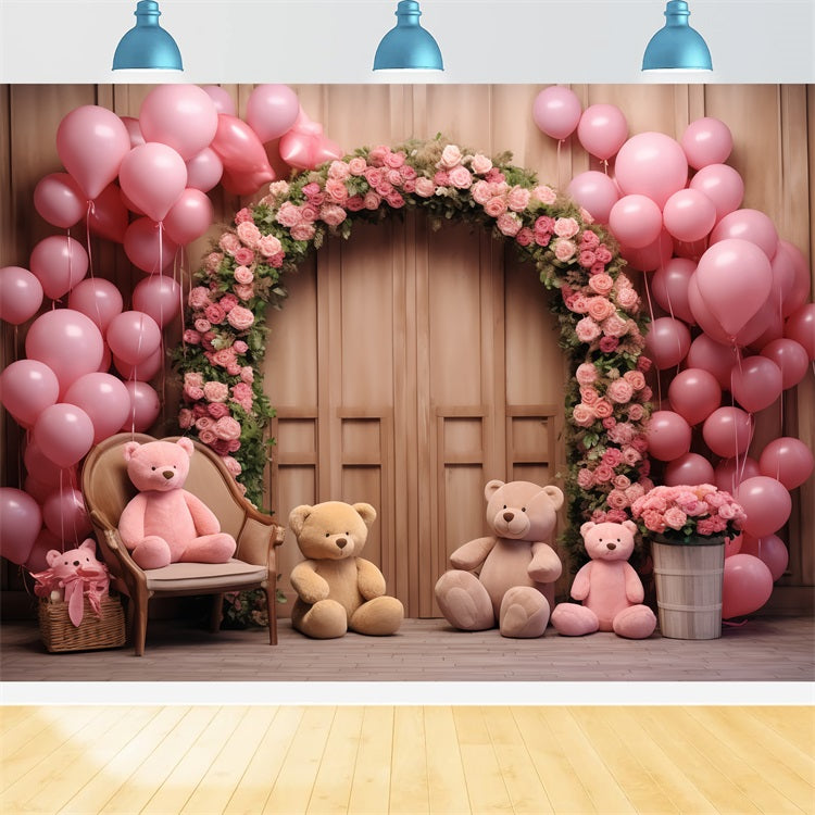 Simple Valentines Backdrop Balloons Floral Arch Bears Backdrop UK BRP12-172