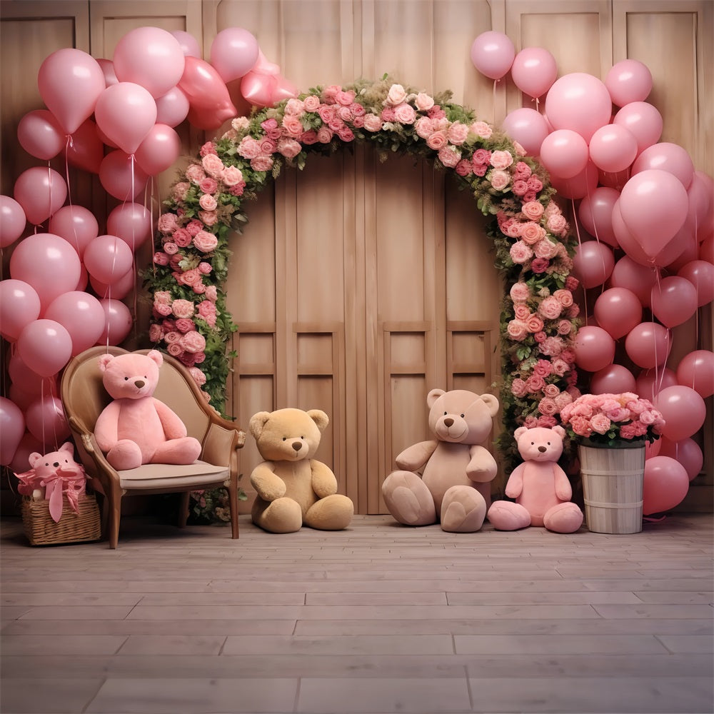 Simple Valentines Backdrop Balloons Floral Arch Bears Backdrop UK BRP12-172