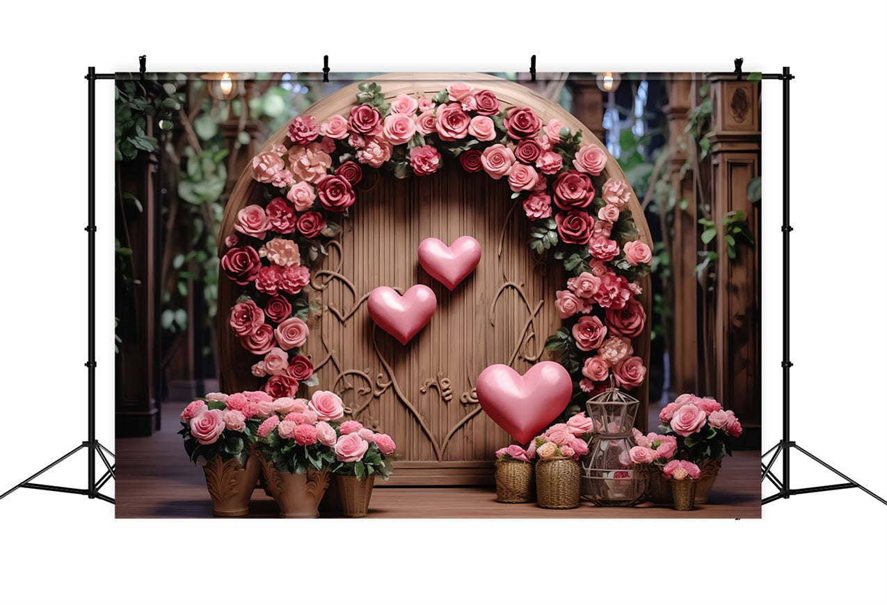 Photography Valentines Backdrops Wooden Archway Floral Heart Backdrop UK BRP12-173