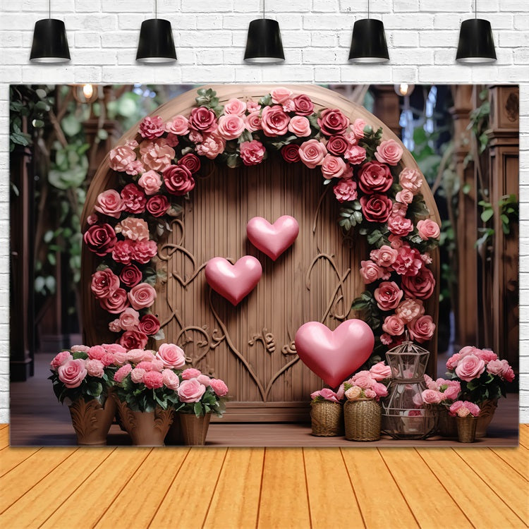 Photography Valentines Backdrops Wooden Archway Floral Heart Backdrop UK BRP12-173