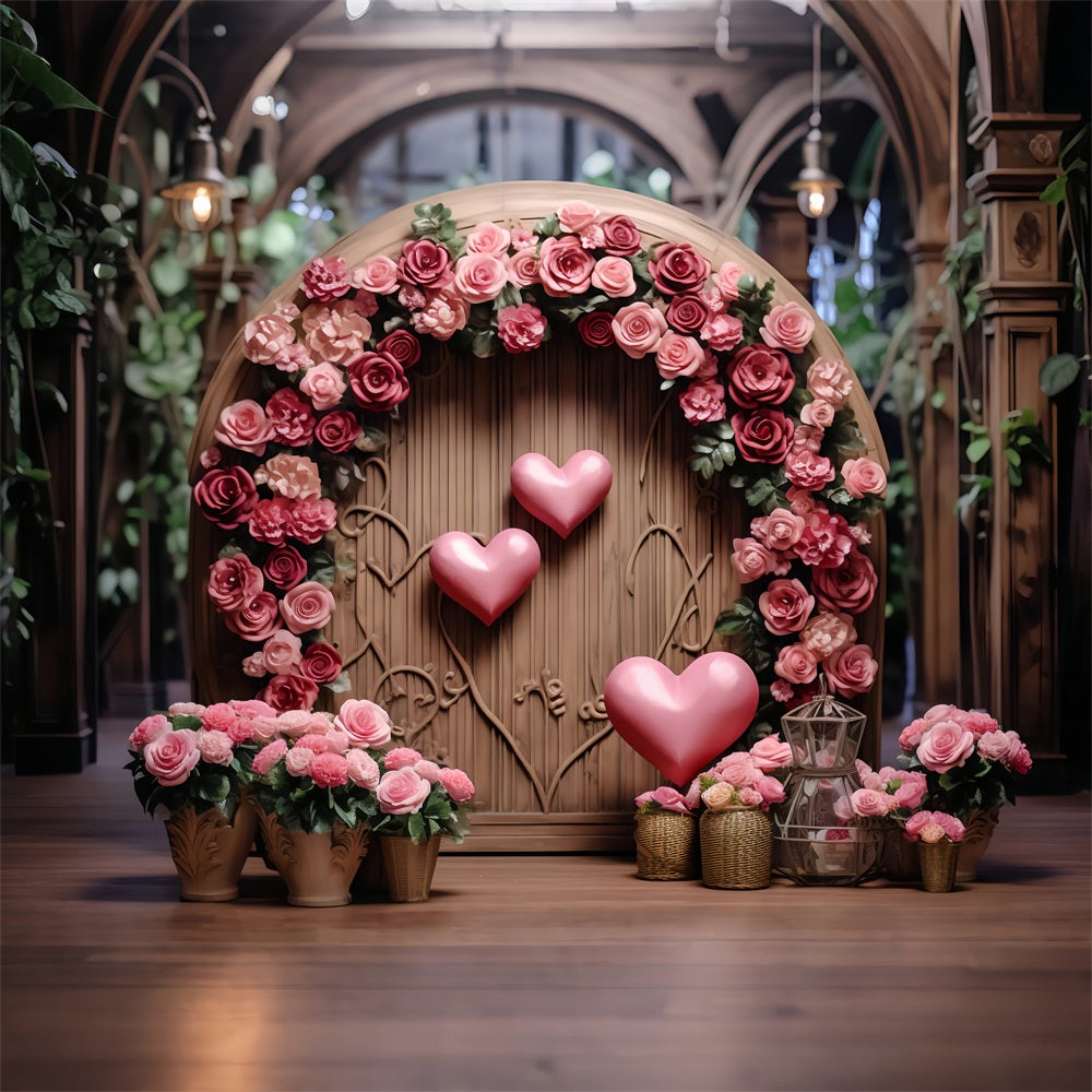 Photography Valentines Backdrops Wooden Archway Floral Heart Backdrop UK BRP12-173