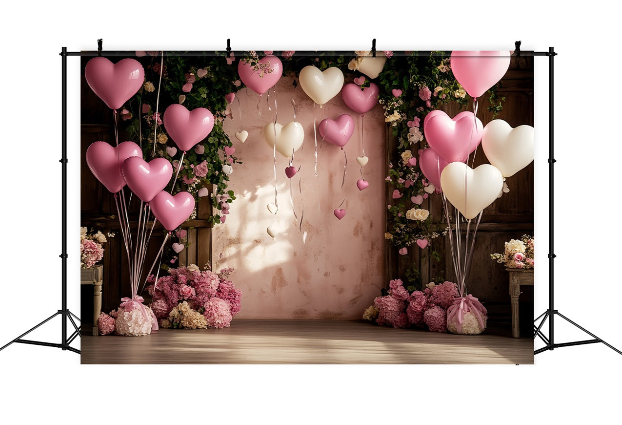 Backdrop For Valentine Heart Balloon Roses Celebration Backdrop UK BRP12-175