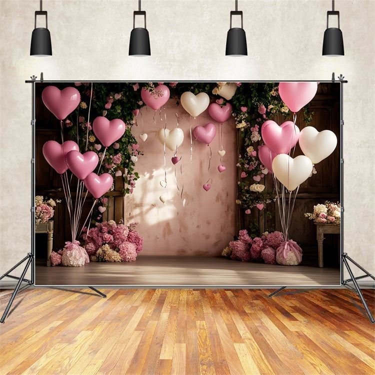 Backdrop For Valentine Heart Balloon Roses Celebration Backdrop UK BRP12-175