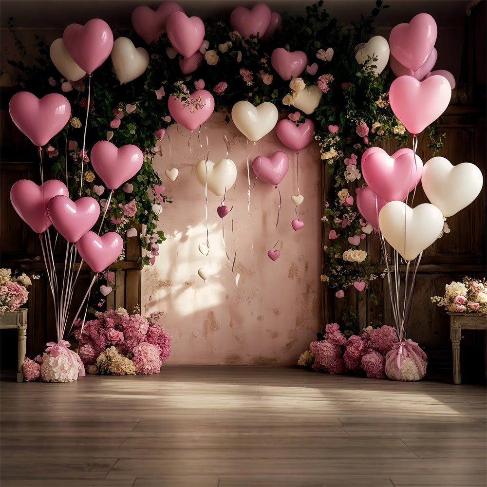 Backdrop For Valentine Heart Balloon Roses Celebration Backdrop UK BRP12-175