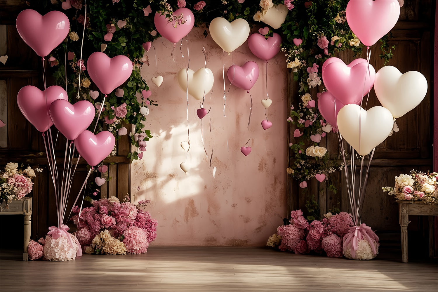 Backdrop For Valentine Heart Balloon Roses Celebration Backdrop UK BRP12-175