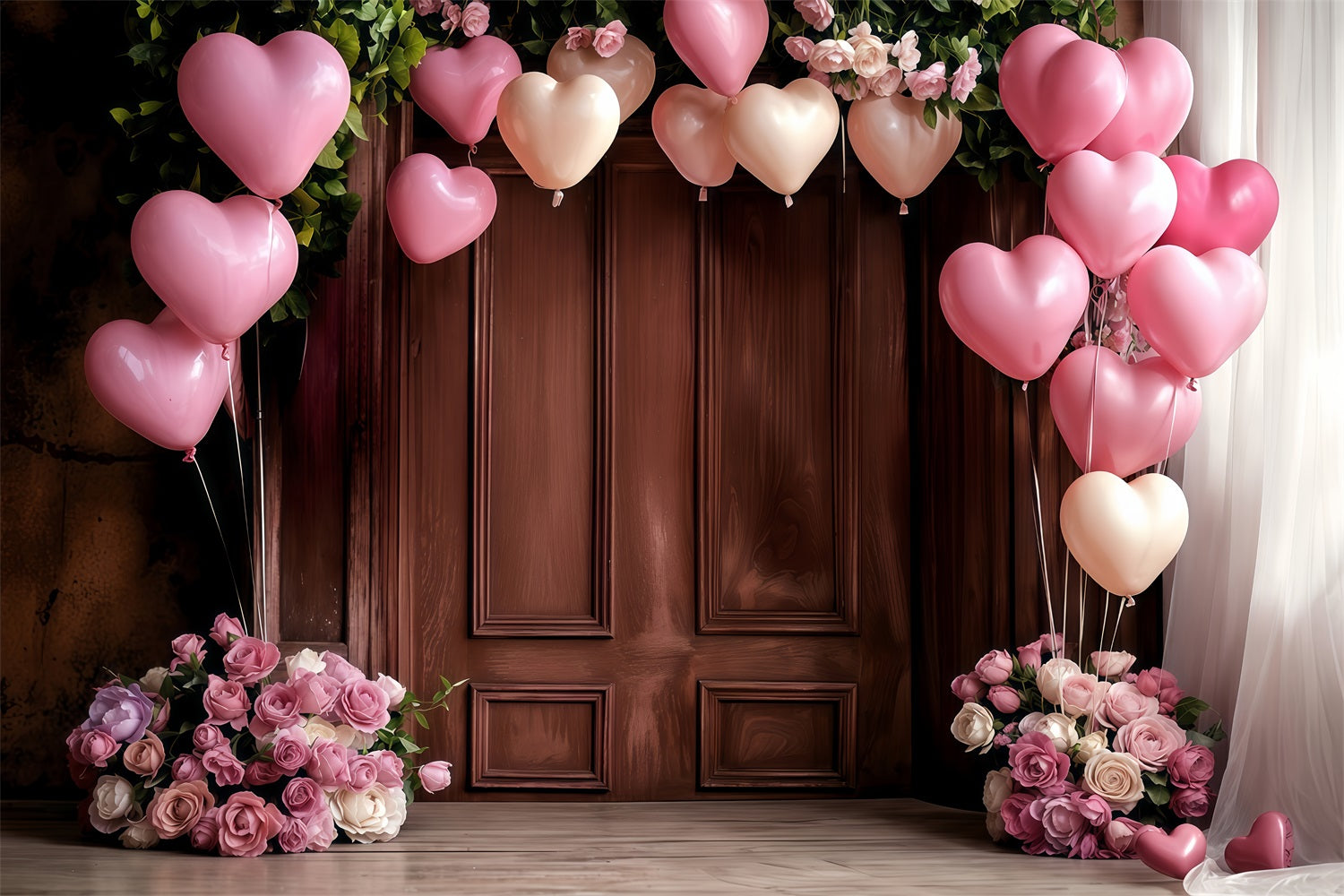 Valentines Backdrop Decor Heart Balloons Roses Backdrop UK BRP12-176