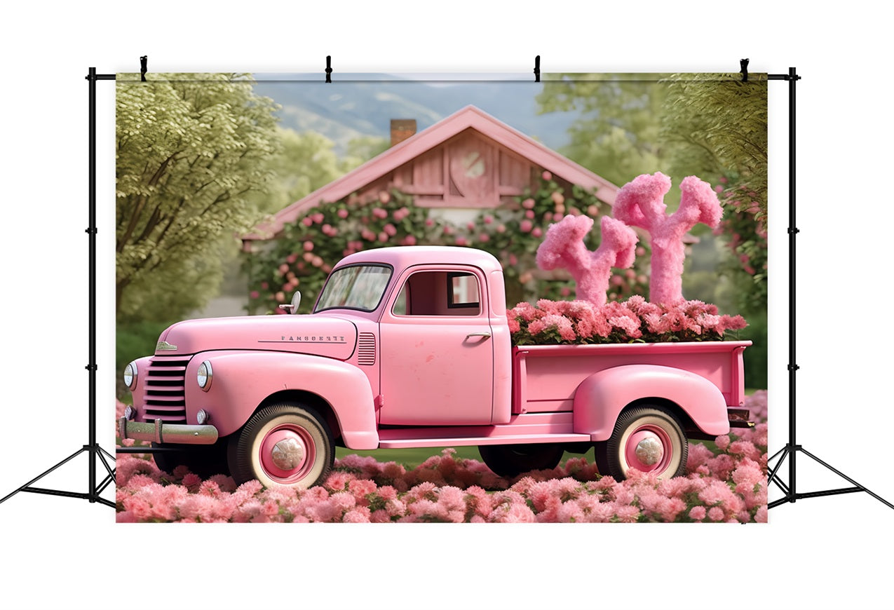 Valentines Day Picture Backdrop Truck Surrounded Blossoms Backdrop UK BRP12-177