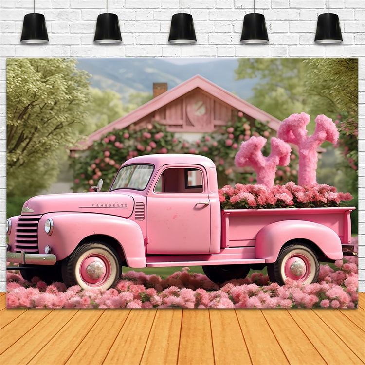 Valentines Day Picture Backdrop Truck Surrounded Blossoms Backdrop UK BRP12-177